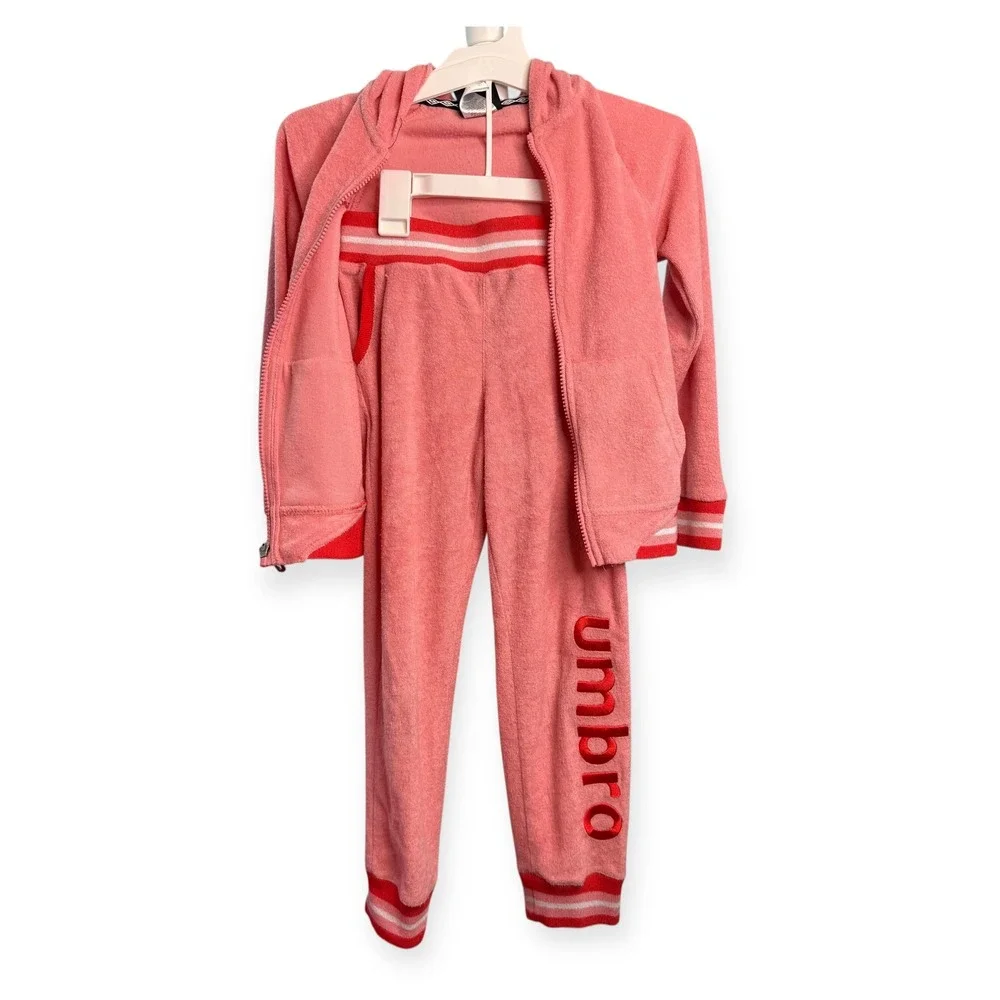 Umbro Girls‎ Pink Terry Tracksuit Set Full Zip Hoodie Size 6 6X